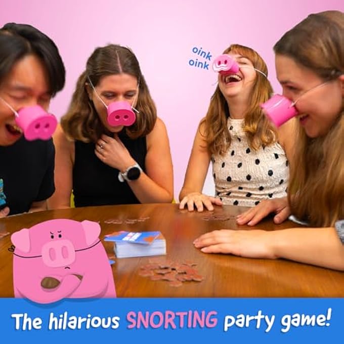 rayihni SNORT FUNNY  THE OINKREDIBLE YOU LAUGH YOU LOSE PARTY GAME, FAMILY GAMES FOR KIDS AND ADULTS W/ 150 CHALLENGE CARDS, 5 PIG SNOUTS & MUD TOKENS, FUNNY GAMES FOR FRIEND & FAMILY, 4-8 PLAYERS, AGES 8+ - Image 2